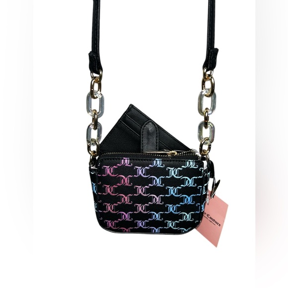 Juicy Couture Black and Pink Mini Crossbody Bag, Beautiful Chain and Card Holder - Picture 2 of 8